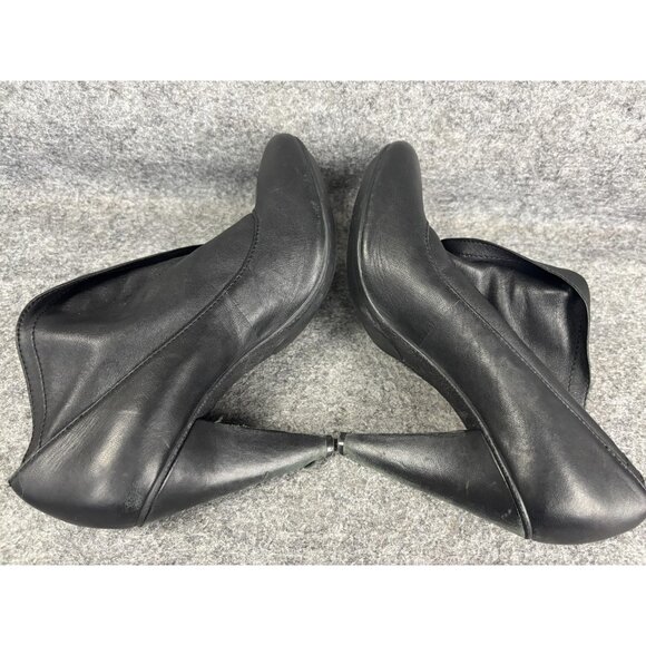 Coach Heels Womens Size 7 Black Mezzanine Foldover Leather Cone Heel Booties - Picture 8 of 11